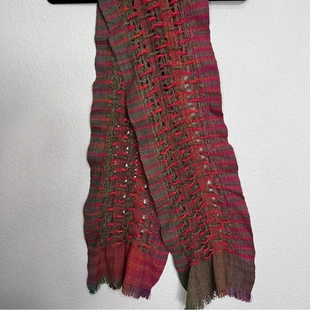 Weaved & Braided Multi Colored Raw Silk Scarf with Fringe Unisex